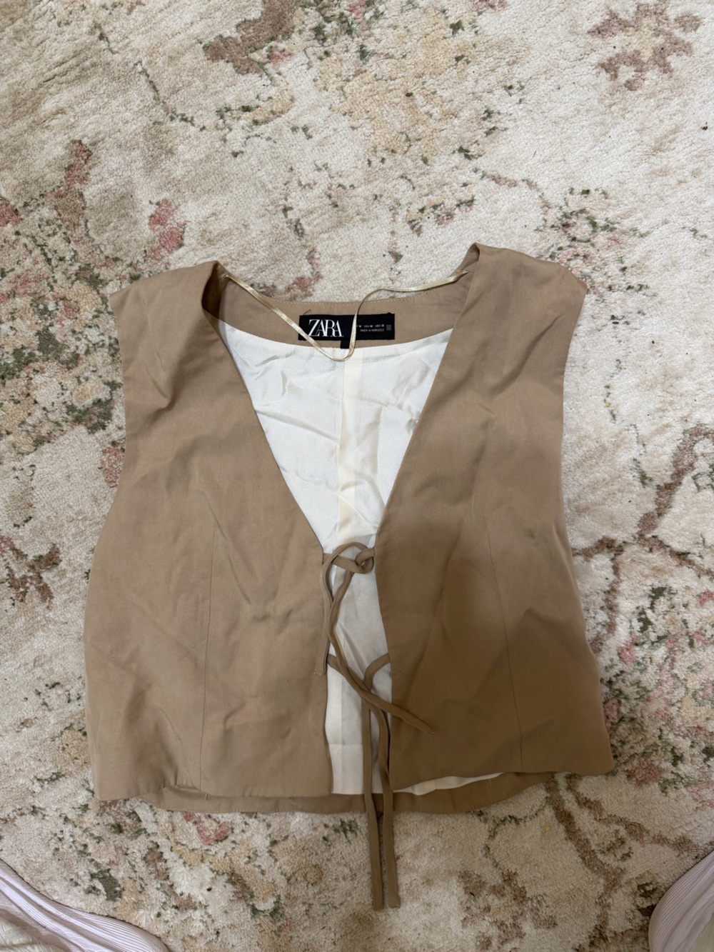 ZARA Beige Tie-Front Sleeveless Vest